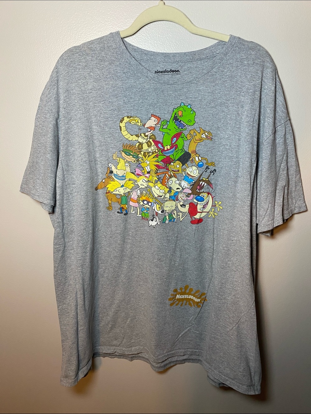 Nickelodeon Light Gray Graphic Tee with 90s Characters